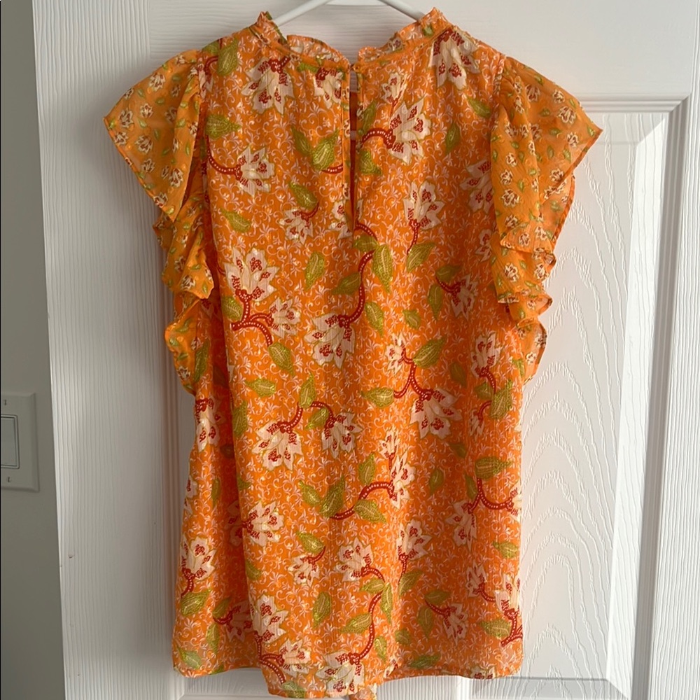 Orange Floral Ruffle Blouse - Picture 2 of 3